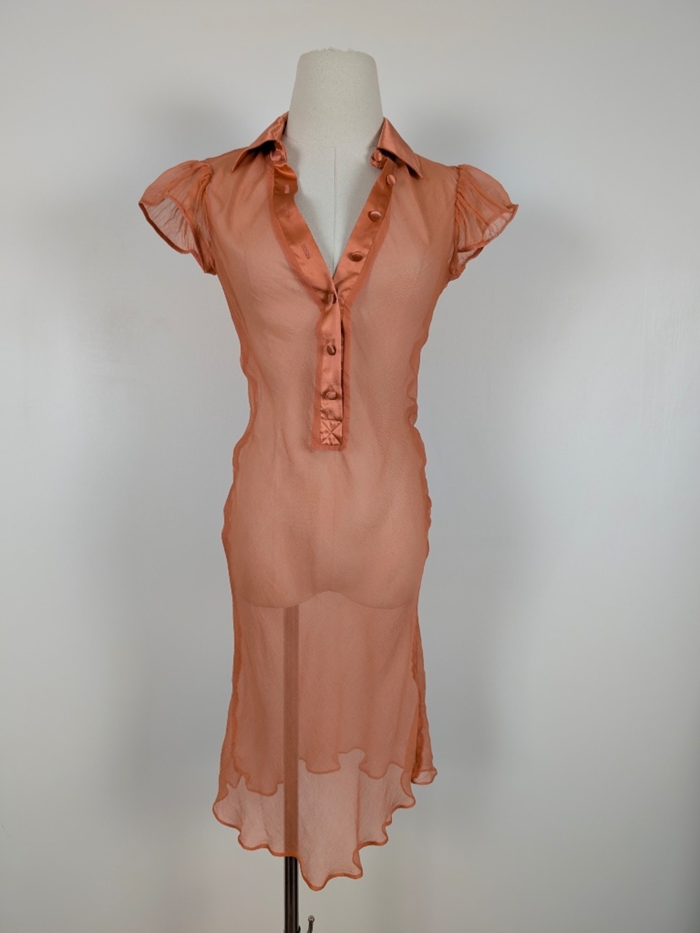 Vintage Silk See-through Coral Dress Mini Size Small Orange - Picture 13 of 14